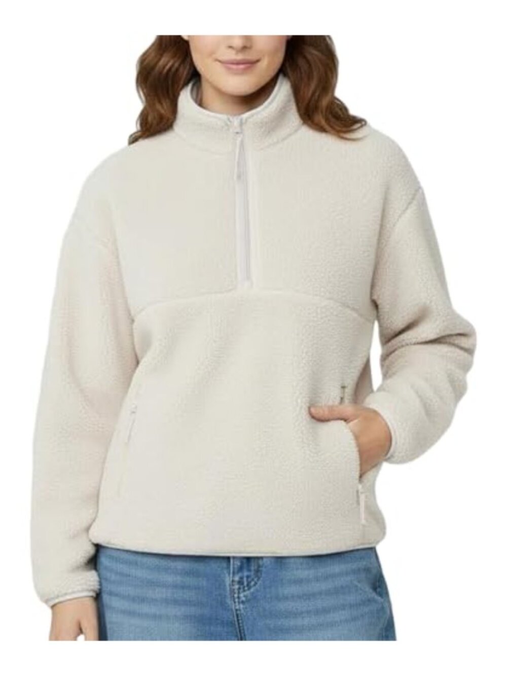 Sherpa Fleece Half Zip Pullover Crop Sweatshirt Fuzzy Jacket